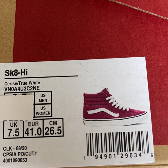 Vans Sk8-Hi Cerise/True White Men’s - Picture 16 of 16